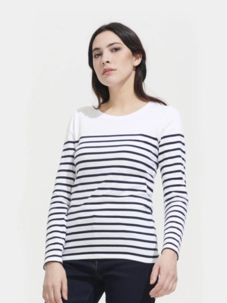 T-Shirt Femme Manches Longues à Rayures Sol’s Matelot (160g)