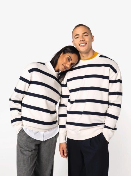 Sweatshirt Unisexe Éco-Responsable à Rayures avec Épaules Tombantes Native Spirit (300g)