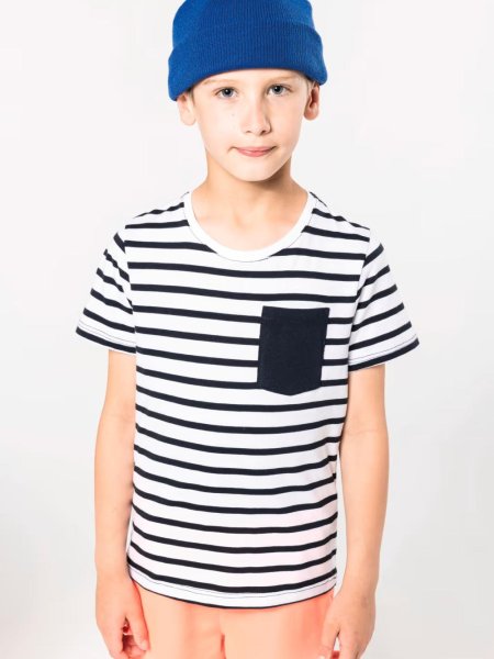 Kariban Kids' striped short sleeve sailor t-shirt with pocket (160g)