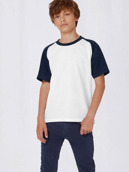 T-Shirt B&C Criança Baseball (185g)